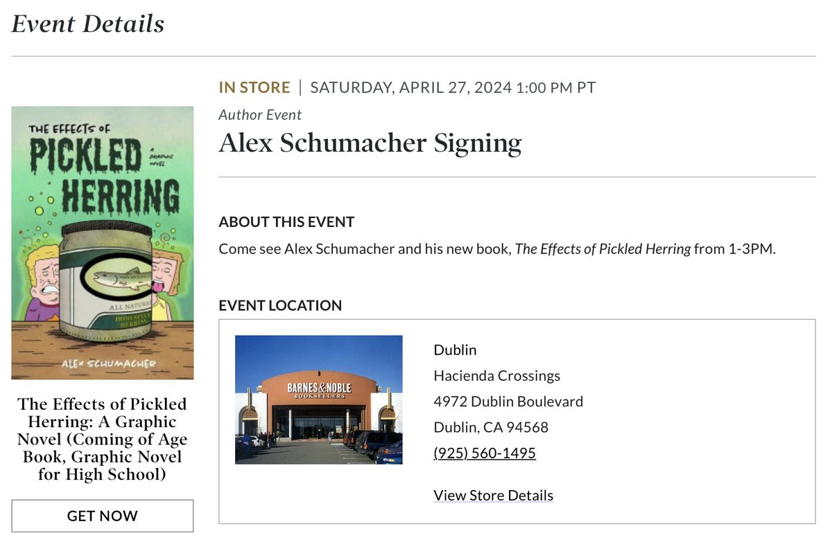 Get your copy of The Effects Of Pickled Herring signed by author @AJSchumacherart at Barnes & Noble in Dublin, CA on April 27. Details: stores.barnesandnoble.com/event/97800621… #alexschumacher #effectsofpickledherring #mangopublishing #booksigning #graphicnovelsforkids #graphicnovel