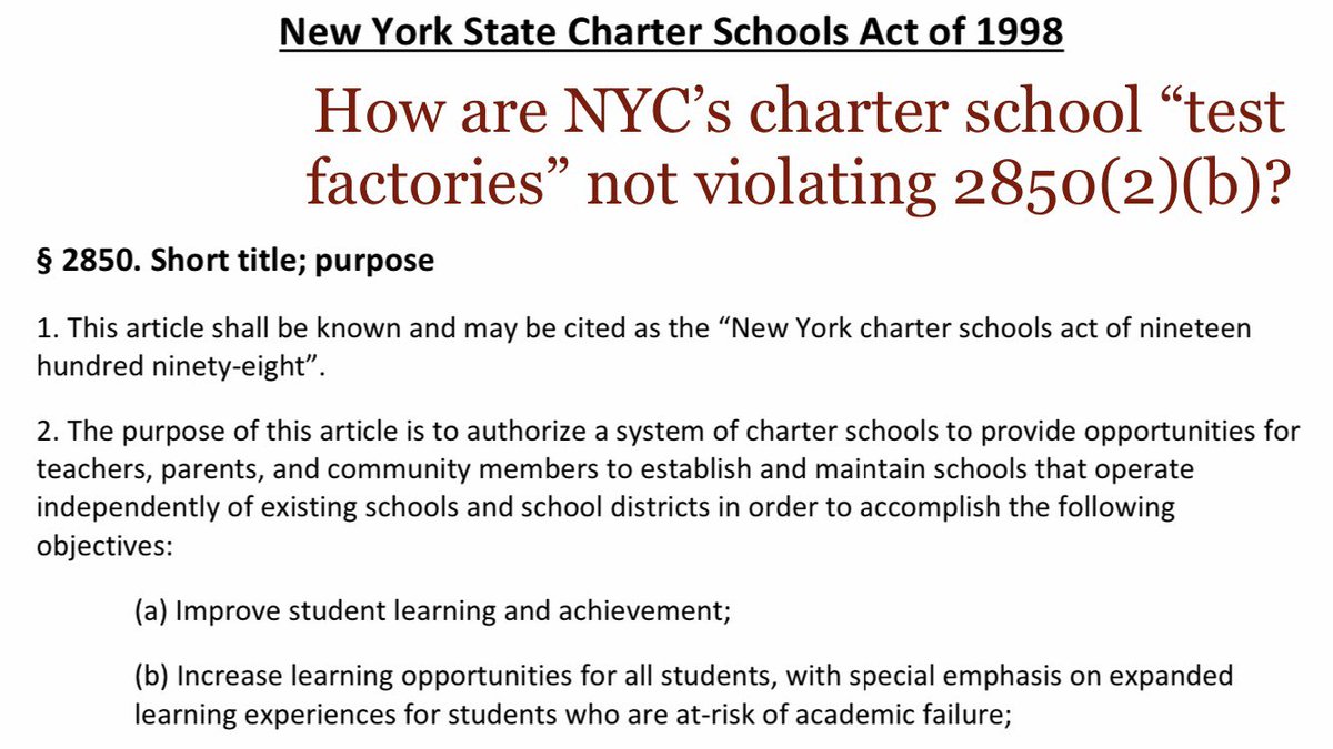 @necs I wish us taxpayers didn’t have to pay for you to cherrypick highlights. NYC testified that we are not heard or seen by you. Mayoral control also gave us vast expansion of charter schools that ignored the 1998 law requiring emphasis on at-risk students. Please explain 2850(2)(b)