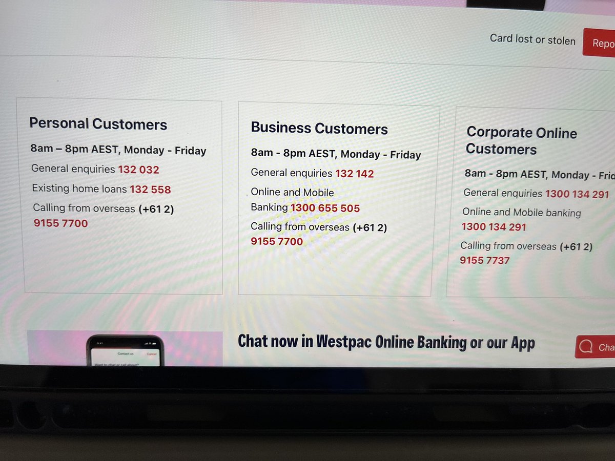 matt watson (@mwcwatson) on Twitter photo Dear me <a href="/Westpac/">Westpac Bank</a>
How the hell does anyone get in touch with a real person in your business?
Iāve called your general enquiries line three times only to be hung up on automatically. Donāt you have a call centre? Donāt you employ someone who can actually take a call? Dear me <a href="/Westpac/">Westpac Bank</a>
How the hell does anyone get in touch with a real person in your business?
Iāve called your general enquiries line three times only to be hung up on automatically. Donāt you have a call centre? Donāt you employ someone who can actually take a call?