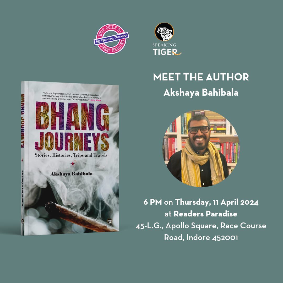 INDORE! We bring you #BhangJourneys this evening at Readers Paradise from 6 pm onward. Lots of conversations about life and trippy things with Akshaya Bahibala! #BookTour #MeetTheAuthor @HarperCollinsIN @walkngbookfairs