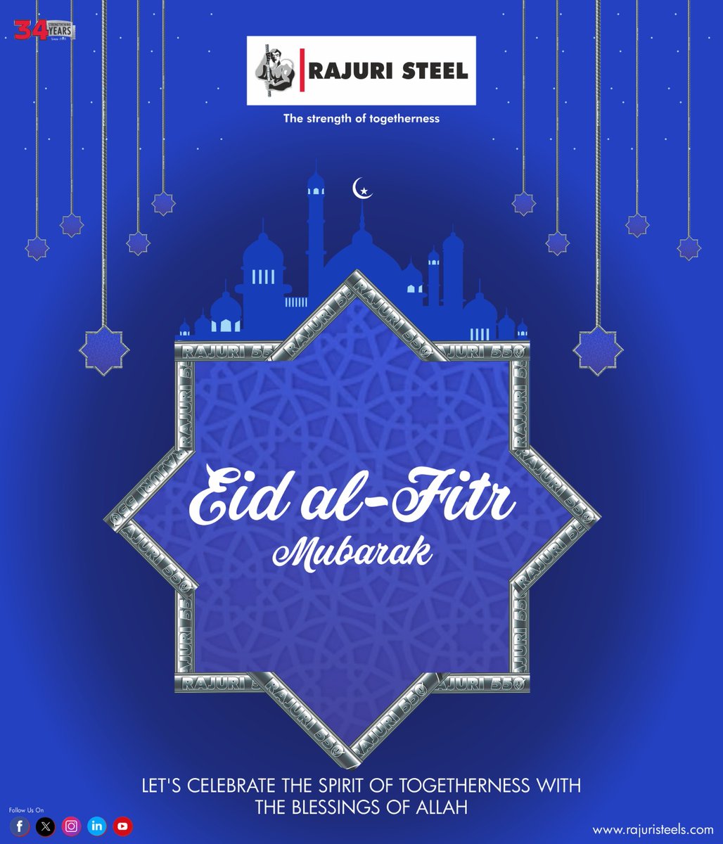 This Eid, let us come together and celebrate this special occasion strengthened by the divine blessings of Allah, guiding us towards a path of unwavering strength and prosperity.
Wishing you and your family Eid Mubarak!

#Eid #EidMubarak #RajuriSteel #TMTbars #TMTBar #Steelbar