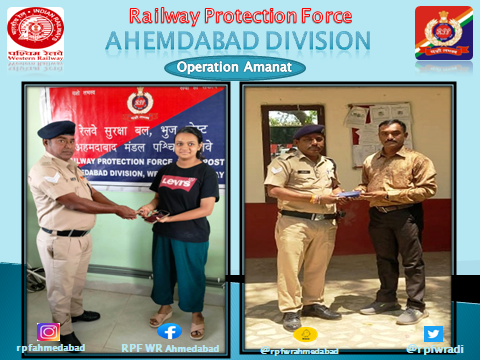 #OperationAmanat  On 10.04.2024, the RPF Ahmedabad staff secured the passenger's left behind luggages, valued at Rs.22,000/-  In several trains at BHUJ & Sabarmati Station.  After verification handed them over to their rightful owners. @rpfwr1 @RPF_INDIA @drmadiwr @WesternRly