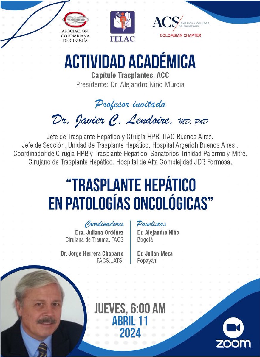 AsColCirugía (@ascolcirugia) on Twitter photo Los invitamos a unirse al seminario web Zoom.
Cuándo: 11 de abril 2024 06:00 a. m. Bogotá 🇨🇴
Link⬇️
us02web.zoom.us/j/89607182827?…
Código de acceso: 257607
<a href="/FelacOficial/">Felac</a> <a href="/julianita206/">Juliana Maria Ordoñez MD FACS MACC MSPT</a> <a href="/revcolcirugia/">Revista Colombiana de Cirugia</a> @Cirbosque <a href="/me4_so/">SoMe4Surgery</a> <a href="/Me4Education/">SoMe4SurgicalEducation</a> <a href="/PipeCabreraV/">Dr Luis Felipe Cabrera Vargas MD FACS MACC MACCVA</a> #SoMe4Surgery <a href="/coltrasplantes/">COLOMBIANA DE TRASPLANTES</a> Los invitamos a unirse al seminario web Zoom.
Cuándo: 11 de abril 2024 06:00 a. m. Bogotá 🇨🇴
Link⬇️
us02web.zoom.us/j/89607182827?…
Código de acceso: 257607
<a href="/FelacOficial/">Felac</a> <a href="/julianita206/">Juliana Maria Ordoñez MD FACS MACC MSPT</a> <a href="/revcolcirugia/">Revista Colombiana de Cirugia</a> @Cirbosque <a href="/me4_so/">SoMe4Surgery</a> <a href="/Me4Education/">SoMe4SurgicalEducation</a> <a href="/PipeCabreraV/">Dr Luis Felipe Cabrera Vargas MD FACS MACC MACCVA</a> #SoMe4Surgery <a href="/coltrasplantes/">COLOMBIANA DE TRASPLANTES</a>