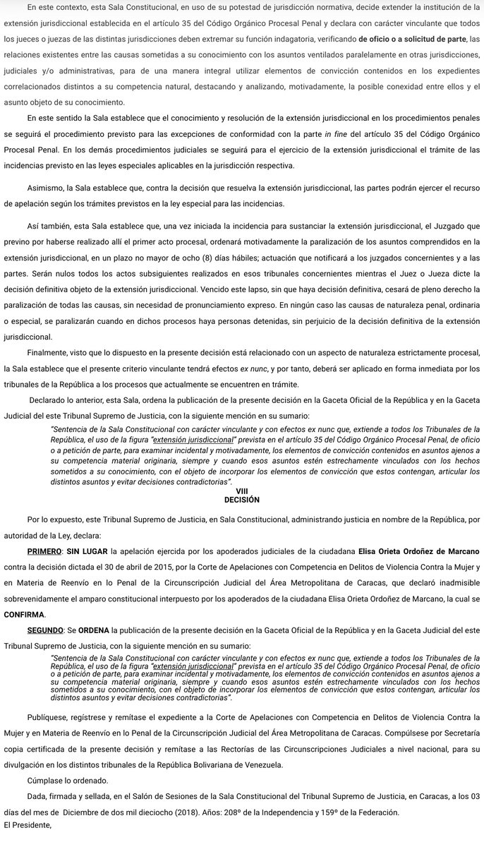 Sentencia N° 0828 del 03/12/2018 Sala Constitucional @TSJ_Venezuela Extensión jurisdiccional extendida a todos los tribunales de la Republica para acabar con el terrorismo judicial historico.tsj.gob.ve/decisiones/sco…