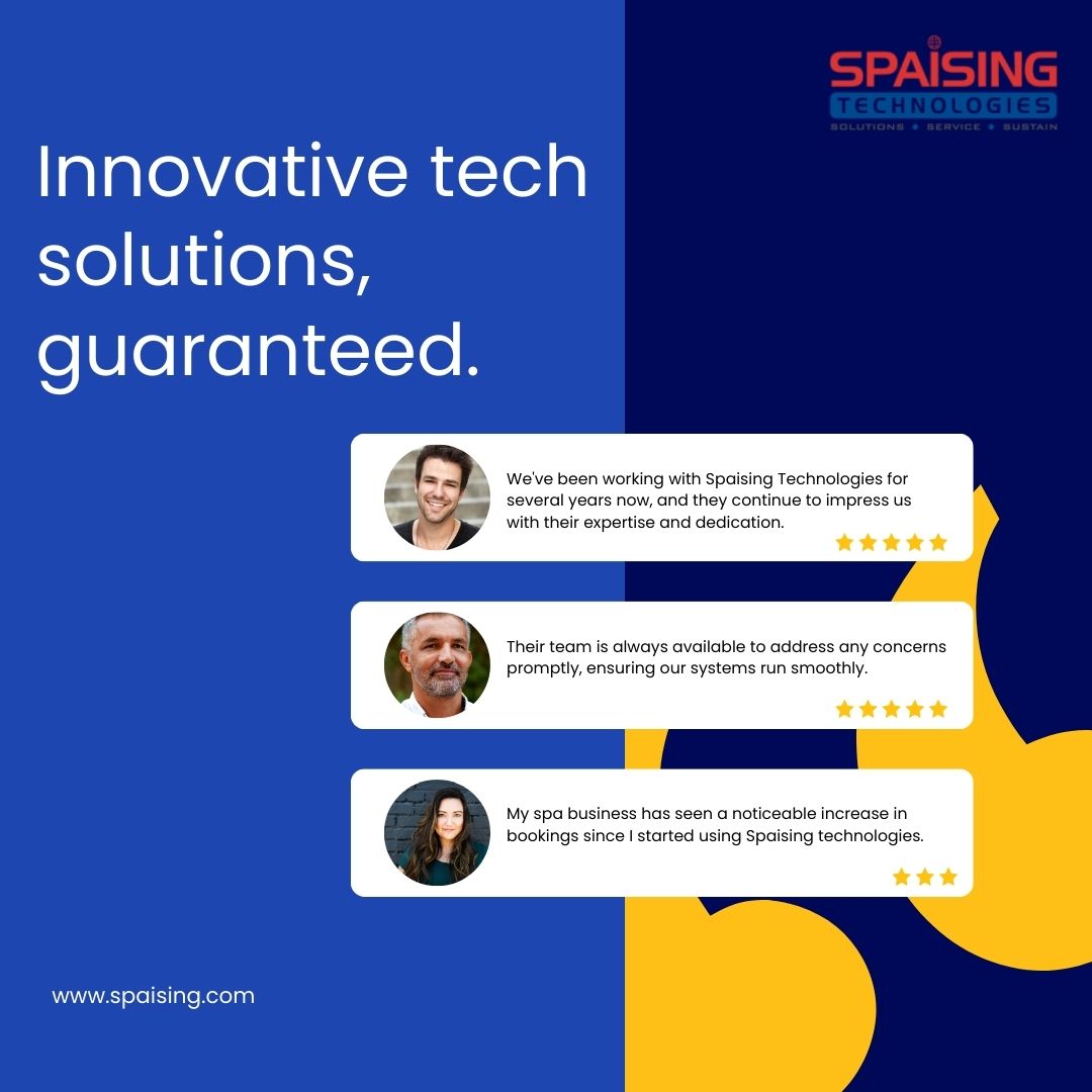 Thrilled to share the glowing feedback from our clients! Here's what they have to say about their experience with Spaising Technologies. #ClientReviews #HappyCustomers #SpaisingTech  #ClientReviews #HappyCustomers #TechSuccess #ITSupport #InnovativeSolutions #CustomerSatisfaction