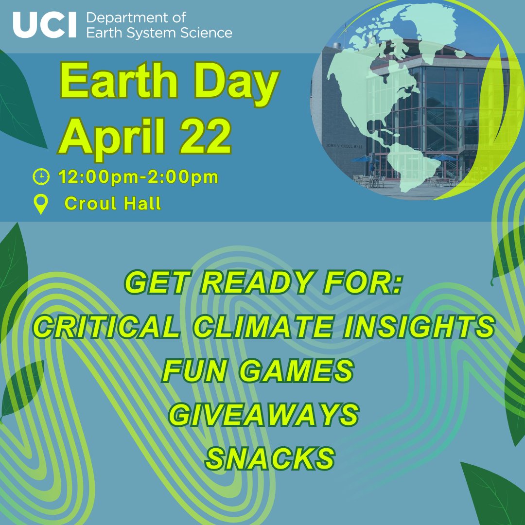 Join us this #EarthDay2024 at #uciess! Engage with experts, gain climate knowledge, and explore actions for a sustainable future. Let's honor our planet with action and inspiration. Ready to make a difference? See you there! #ClimateAction