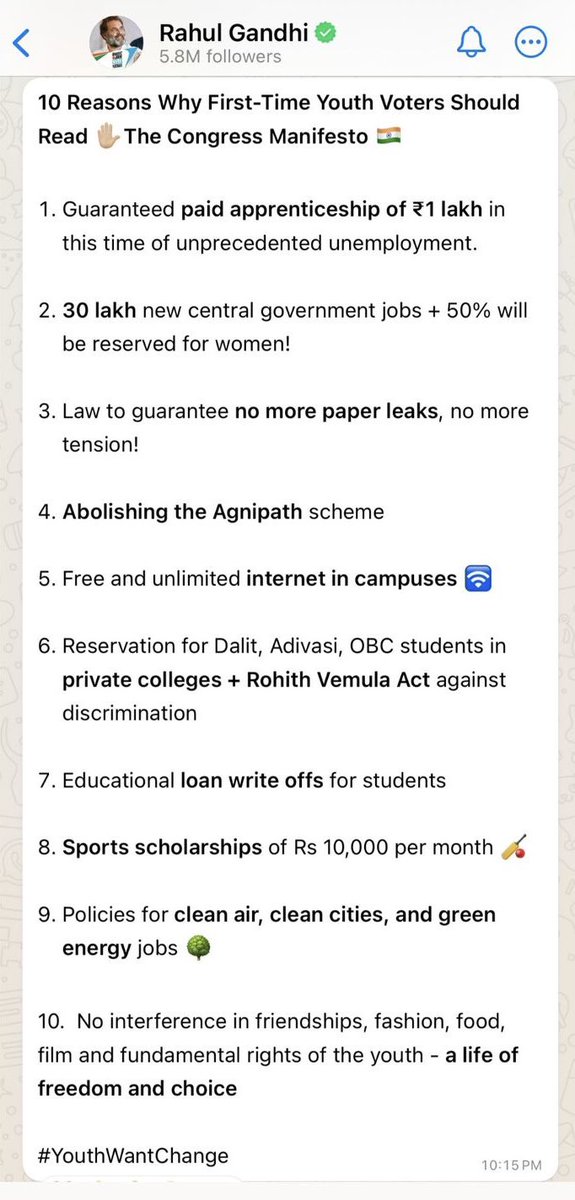 10 Important Reasons why First-Time Young Voters Should Explore the Congress Manifesto…💯✌️ #CongressManifesto2024