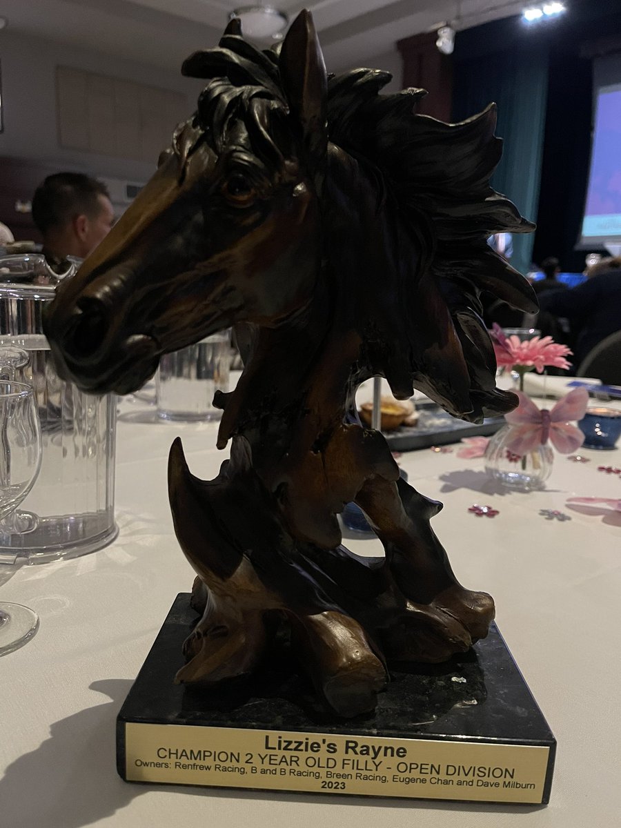A great night for Renfrew Racing, B &amp;B Racing, Breen Racing, Eugene Chan, David Milburn. Lizzie’s Rayne 2023 Champion 2 yo Filly!! Thanks also to Mark and Marc!!