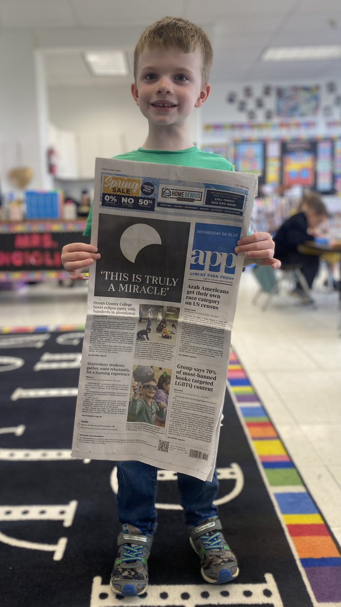 Today’s best @SBS_Tigers moment: kindergarten Tiger, Ethan M., discovers himself on the front page of the @AsburyParkPress! An amazing childhood memory!