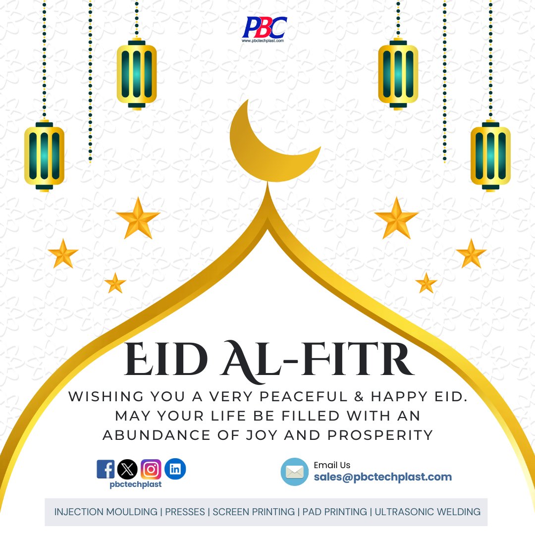 Wishing you a very peaceful & happy Eid. May your life be filled with an abundance of joy and prosperity.

#eidmubarak #ScreenPrinting #PadPrinting #PrintingTechniques #pbctechplast #injectionmolding #manufacturing #jobwork #sparecapacity #hyderabad #industry #plasticmanufacturer