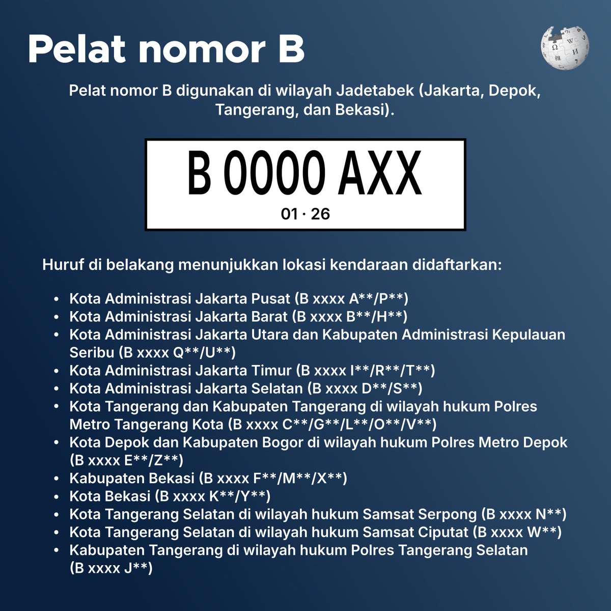 Berikut adalah informasi mengenai pelat nomor B (plat B).