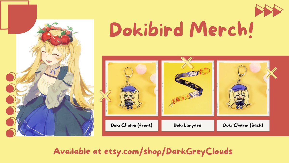 I don't think I ever actually posted about it but I have Dokibird merch! You can get a double sided Doki charm and a Doki lanyard at etsy.com/shop/DarkGreyC…! #dokishrine