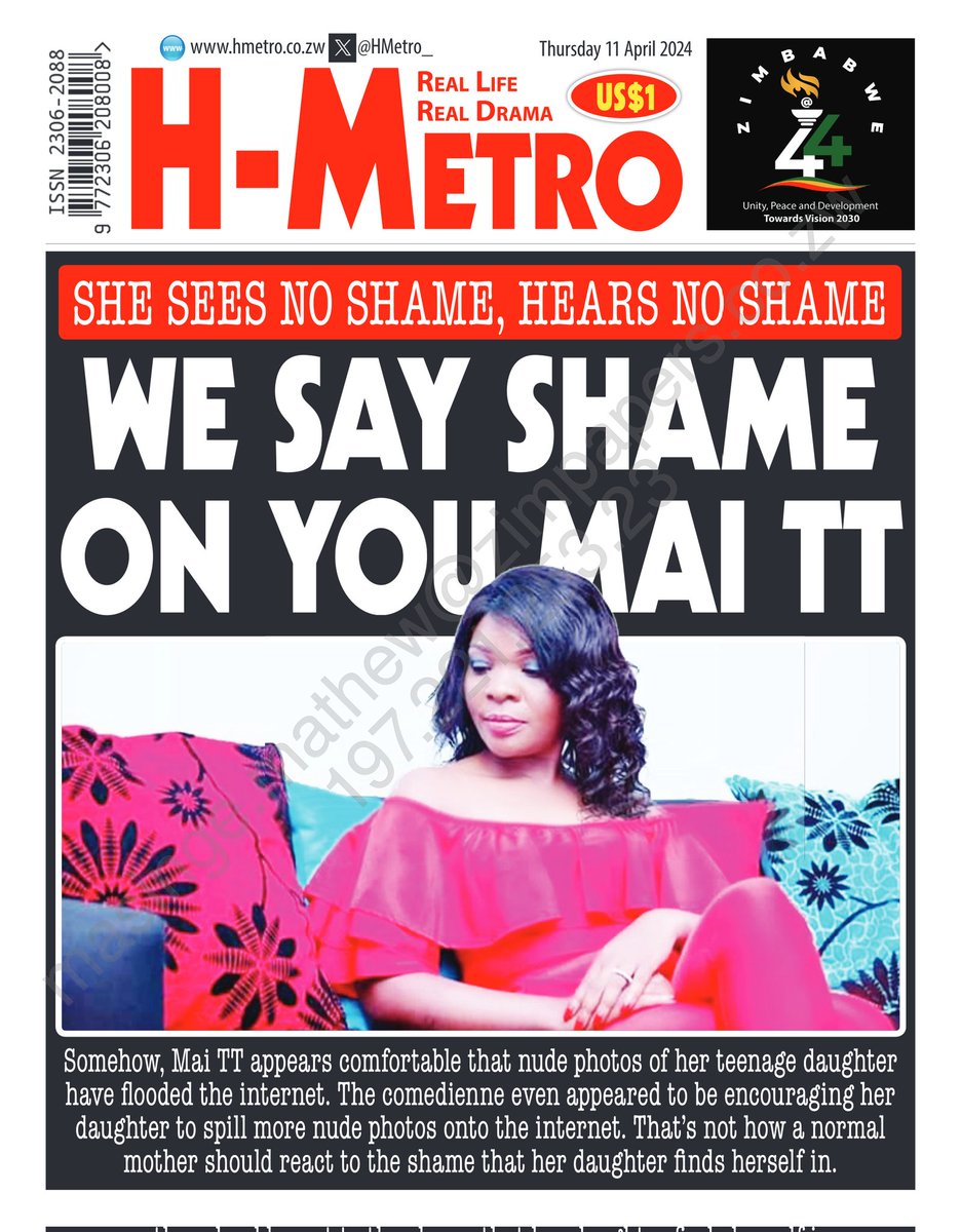 #Frontpage 

WE SAY SHAME ON YOU MAI TT

... She Sees No Shame, Hears No Shame 

hmetro.co.zw/mai-tt-defends…