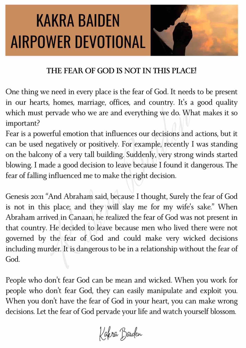 THE FEAR OF GOD IS NOT IN THIS PLACE

#kakrabaiden #devotional #daily #retweet