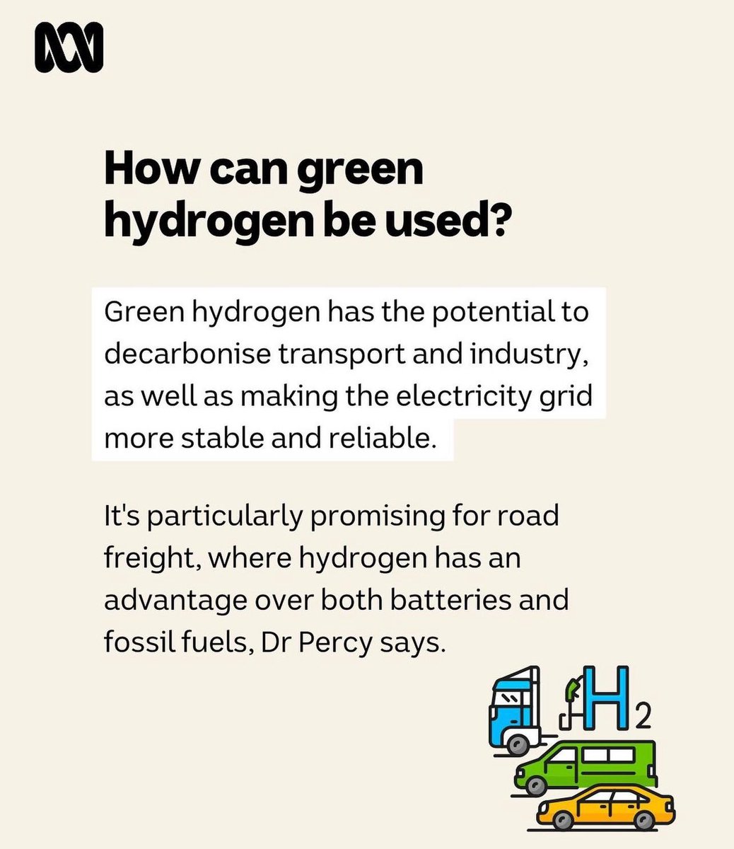 Wild that ABC is still touting hydrogen as  solution to decarbonise transport. 

Suggesting hydrogen is “particularly promising for road freight” and suggesting hydrogen has an advantage over batteries is simply laughable and embarrassing for the ABC.