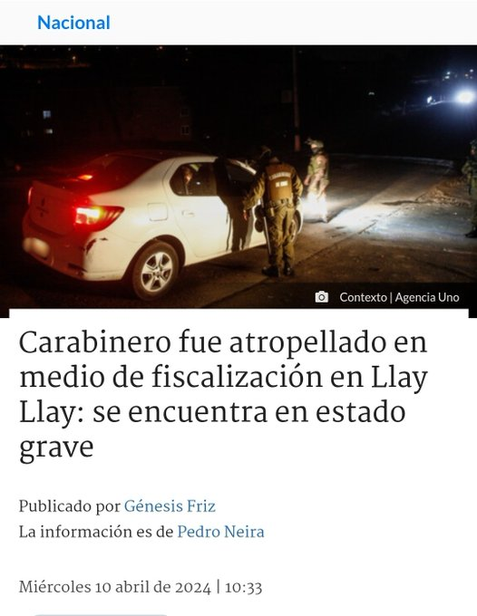 Caplevi1540's tweet photo. Como si no fuese suficiente con el Carabinero asesinado en Quinta Normal, en Llay Llay atropellaron a un Carabinero y se encuentra en estado grave.

Ya esta cuestión se desbordó. https://t.co/MoyjFWZPd4