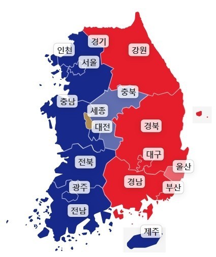 IsyuWas's tweet photo. 22대 국회의원 선거
지역 개표 근황 
태극기 같네ㄷㄷ;;
총선 참패 https://t.co/ABO4u0pMgv