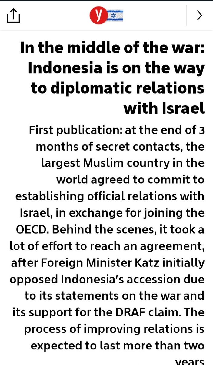 BERITA PENTING
Kita dapet kabar hari ini dari media-media besar Israel bahwa Indonesia setuju untuk menjalin hubungan diplomatik dengan Israel sebagai persyaratan masuk OECD.
Apa ini benar Pak @jokowi? Mohon klarifikasinya 🙏
cc: @Menlu_RI