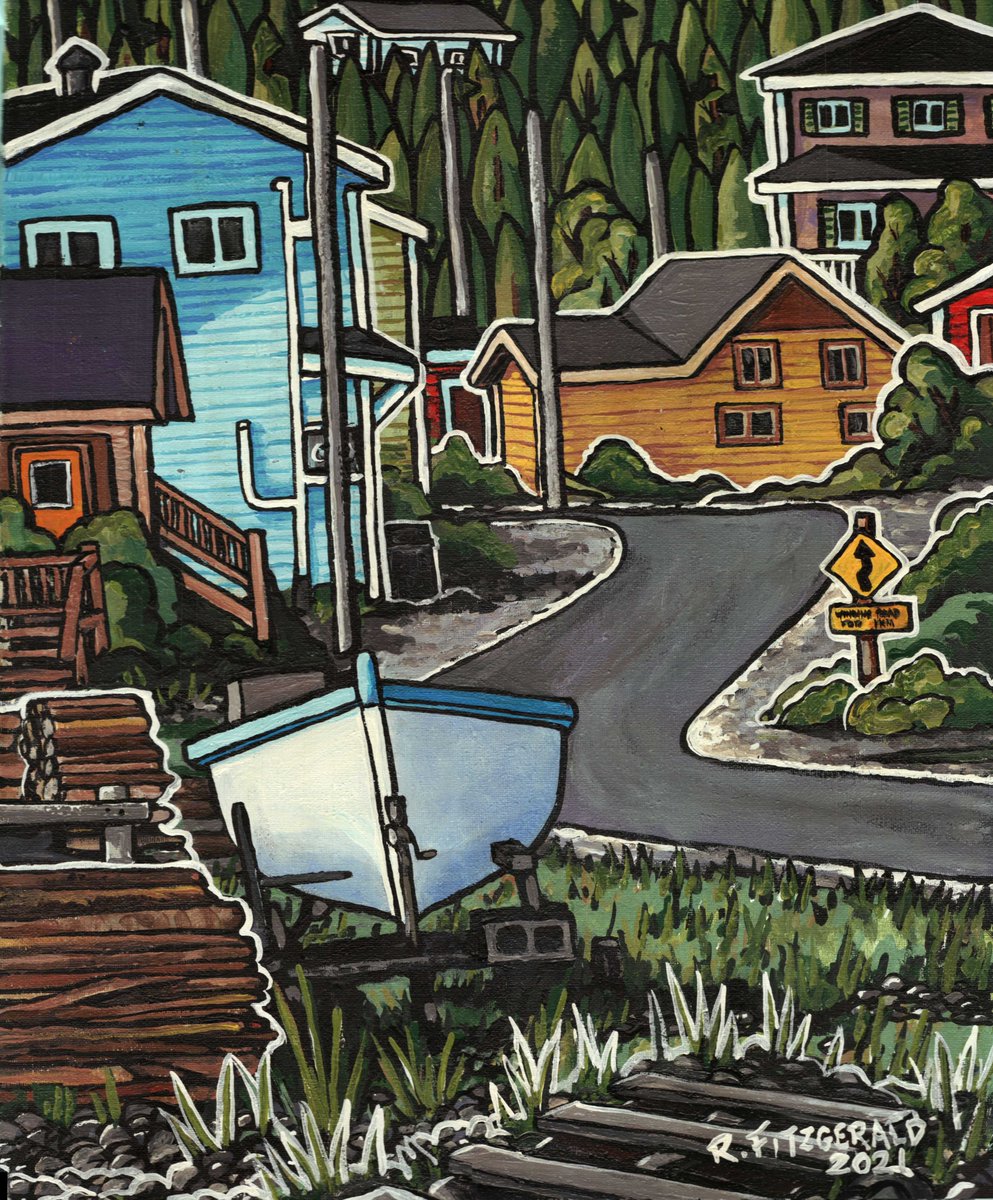 Today's Newfoundland and Labrador art share: “Winding Road” (2021) 20' X 16' acrylic on canvas painting by Reilly Fitzgerald. Inspired by a scene along the main road going through Green's Harbour, NL. One of my all-time favourites. Hope you like it. #ReillysArt #Newfoundland #art