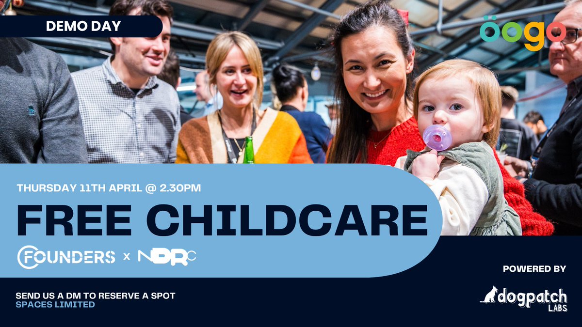 Attending the @NDRC_hq x Founders #DemoDay today, and stuck for childcare? 👶 We want to make our events as inclusive as possible, so we’ve partnered with member @oogo_piccolo (former Accelerator cohort) to look after your little ones for FREE! DM us to book a slot 📲