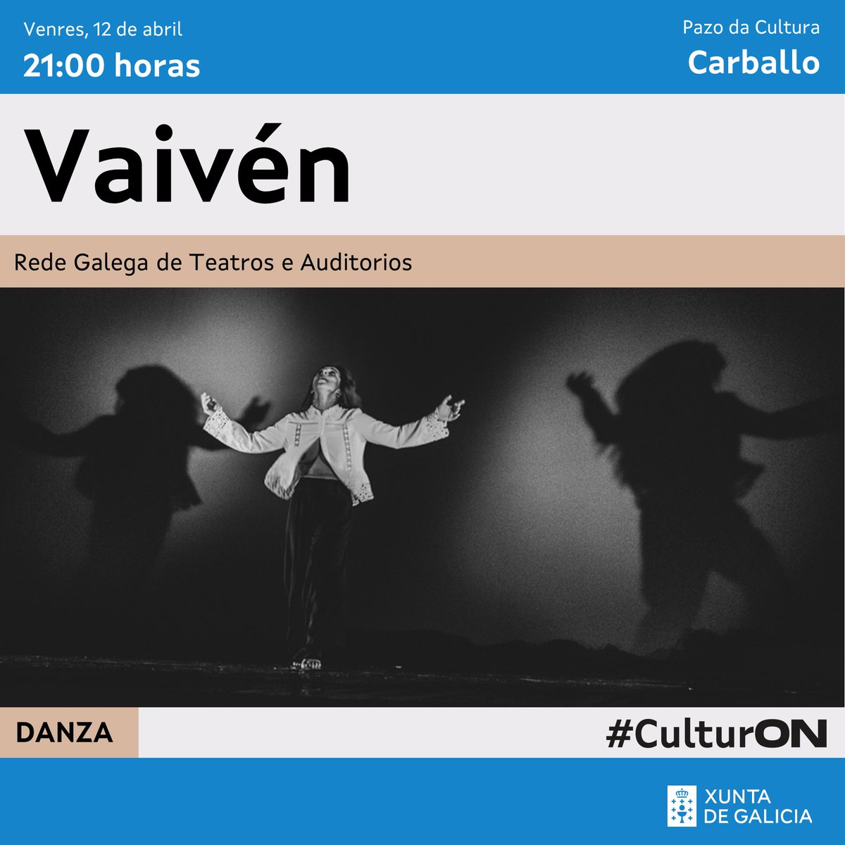 💃 Se non tes plan para hoxe e es un amante das artes escénicas, toma nota! Marcia Vázquez leva ata Carballo o seu espectáculo 'Vaivén', unha peza de danza contemporánea para todos os públicos ℹ️ Máis ideas en cultura.gal/gl/axenda #CulturON