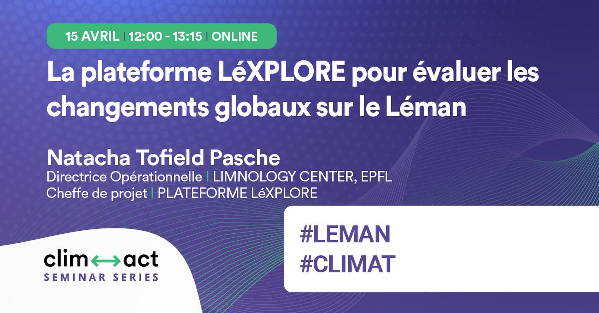 Connaissez-vous la plateforme LéXPLORE ? Savez-vous les expériences qui y sont menées, en lien avec les #ChangementsClimatiques ?
Discussion avec la cheffe de projet de la plateforme, Natacha Tofield Pasche, lundi à midi.
climact.ch/fr/event/navig…

#Leman_explore #Léman @epflENAC