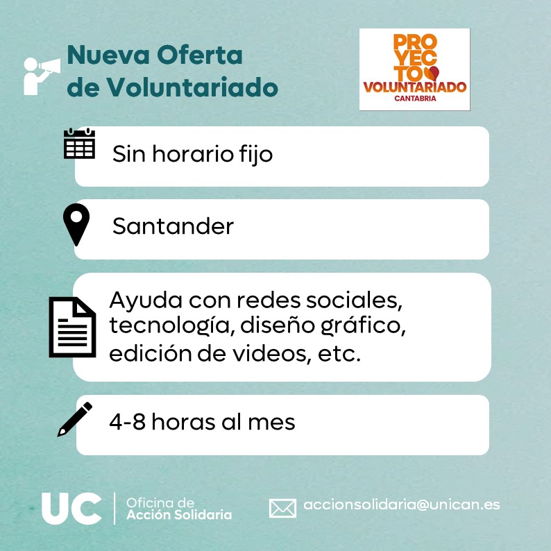 Nueva Oferta de Voluntariado ❗❗@phcantabria Escríbenos: 👇🏻 💌accionsolidaria@unican.es