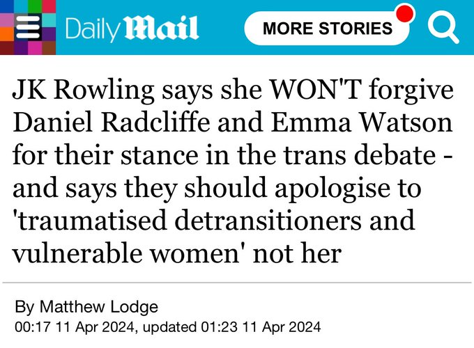 L_A_D_J's tweet photo. Emma Watson and Daniel Radcliffe don't need forgiveness for being compassionate human beings and they weren't offering you an apology.

Such a bigoted narcissist. https://t.co/ymwuVM9cTq