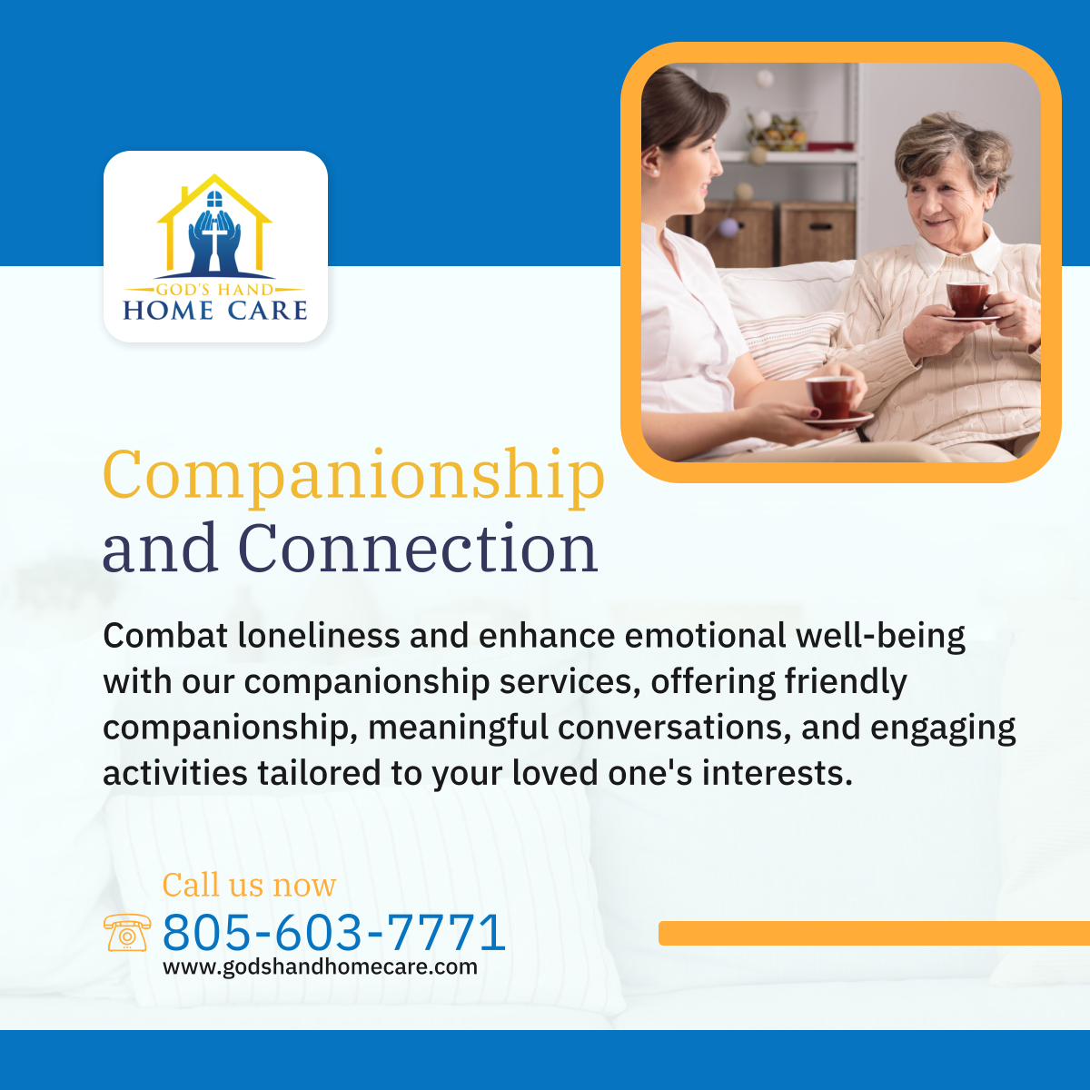 Our companionship services provide social interaction, emotional support, and companionship, enriching the lives of our clients with meaningful connections and joyful moments. 

#OxnardCA #HomeCare #MeaningfulCompanionship