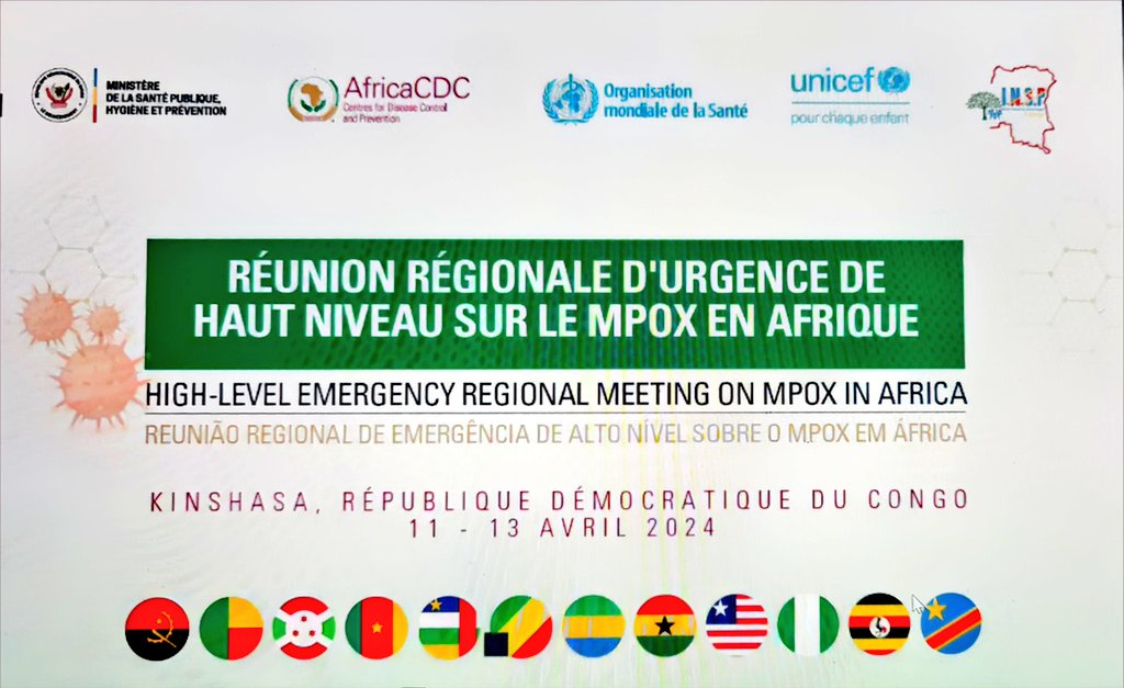 Début à l'instant à #Kinshasa 🇨🇩 de la réunion régionale d'urgence de haut niveau : 'unir les efforts pour contrer l'impact de la #VarioleSimienne, #Mpox, en Afrique 🌍'.