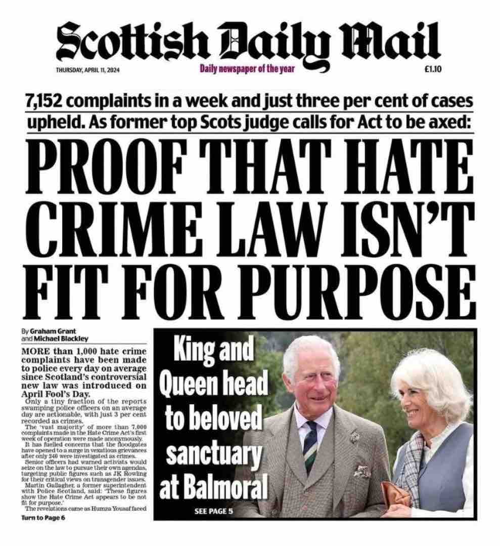 🗞️ Humza Yousaf’s Hate Crime Act has led to thousands of spurious complaints to Police Scotland. At a time when officers can’t investigate some crimes due to savage SNP cuts, the extra strain is unsustainable. It’s time to bin this flawed law.