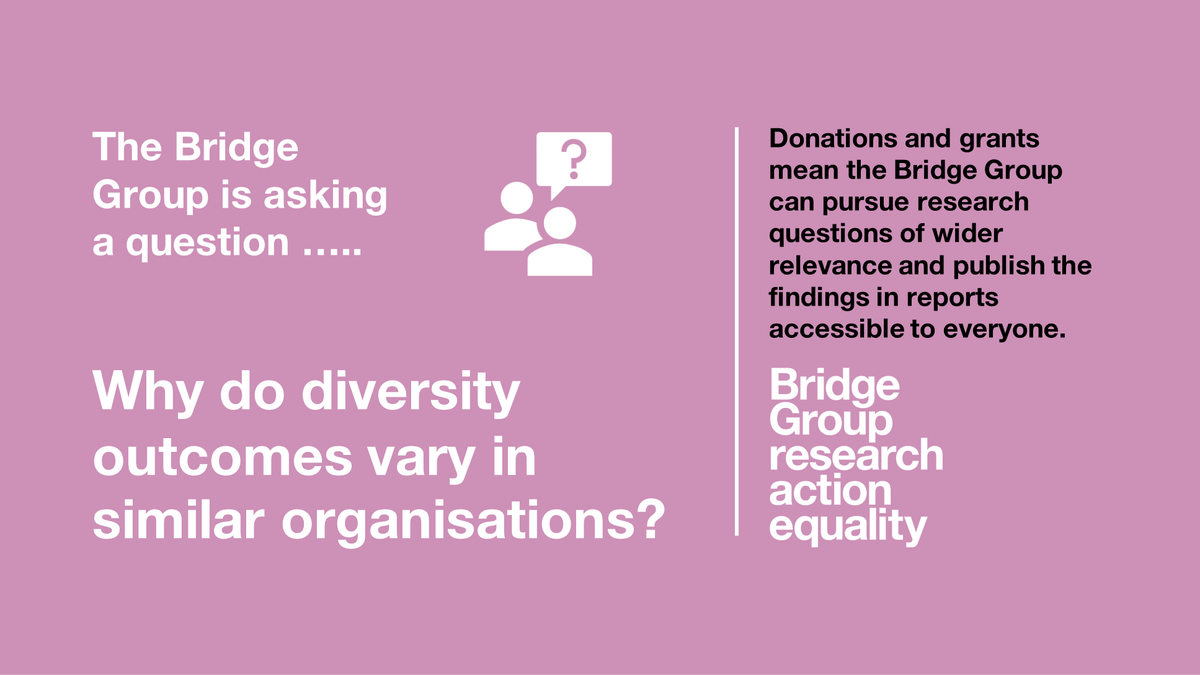 The Bridge Group wants to research why the #diversity outcomes of organisations vary (even when they seem otherwise similar) and identify effective employer practices in #SocialInclusion and #equality. Find out more about our #research projects: bit.ly/3tfENd3