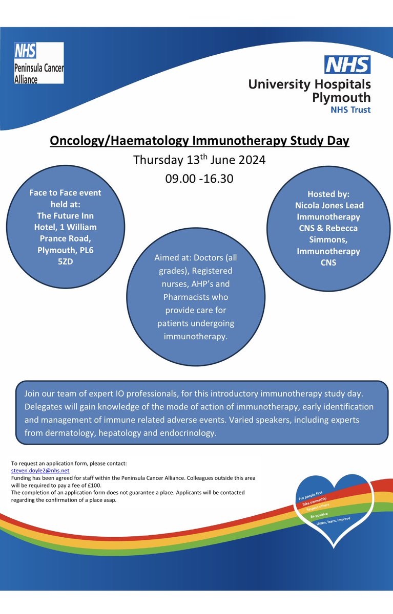 Pleased to announce I will be running another immunotherapy study day. This is an introductory day for colleagues working in oncology and haematology. @UKONSmember @PeninsulaCancer @SwigSouthwest @AJnadin37 @UHP_NHS @uhpcancernurses
