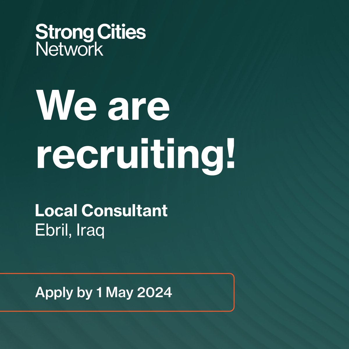 📢 @Strong_Cities is recruiting! We are looking for a local consultant to support Strong Cities’ engagement with #Iraqi 🇮🇶 cities & stakeholders as part of a 10-month project with @IOMIraq. Learn more & apply by 1 May 2024: bit.ly/3Jed1lu.