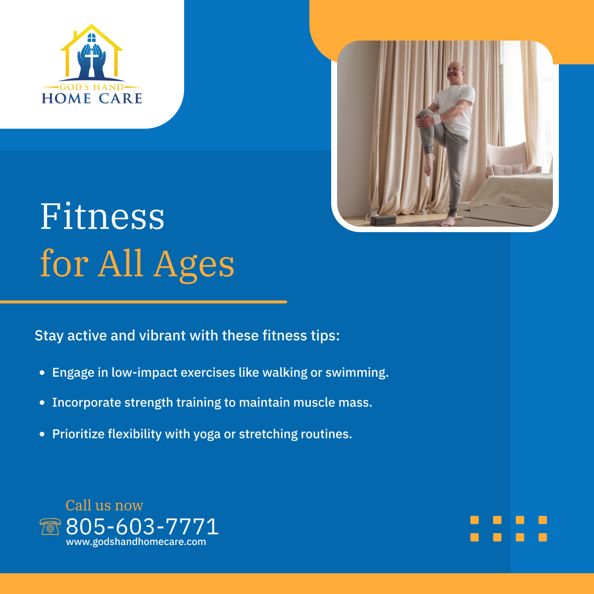 Fitness knows no age limit! Embrace movement, build strength, and enhance flexibility for a healthier, more vibrant life. 

#OxnardCA #HomeCare #HealthyLifestyle