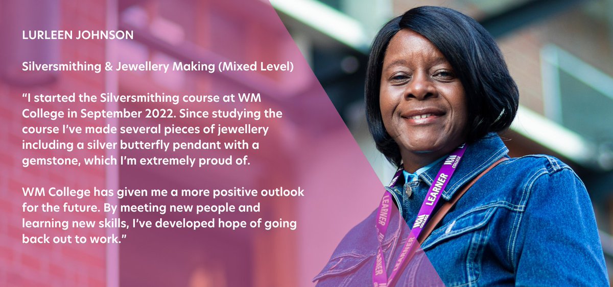 Hear from Silversmithing & Jewellery Making learner Lurleen Johnson as she tells us what she loves about studying at WM College ✨

Get inspired and develop your skills with our huge range of creative courses 👉 bit.ly/41hovMi 

#inspiringlearning #joinus