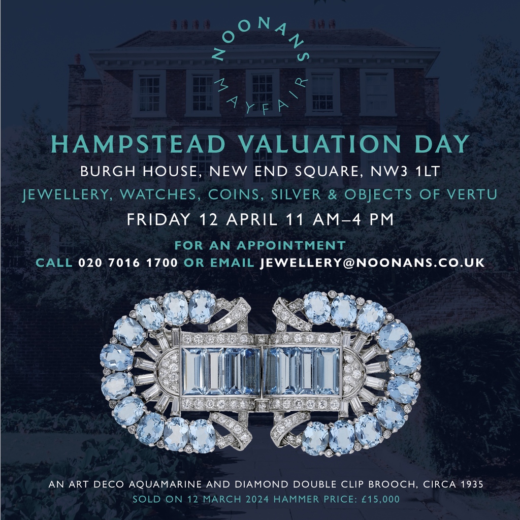 TOMORROW! #JEWELLERY #WATCHES #SILVER #OBJECTSOFVERTU #COINS #VALUATIONDAY #HAMPSTEAD #BURGHHOUSE

Burgh House &
Hampstead Museum
New End Square
Hampstead
NW3 1LT

Friday, April 12, 2024 
11 am - 4pm

Please ring for an appointment
noonans.co.uk/news-and-event…