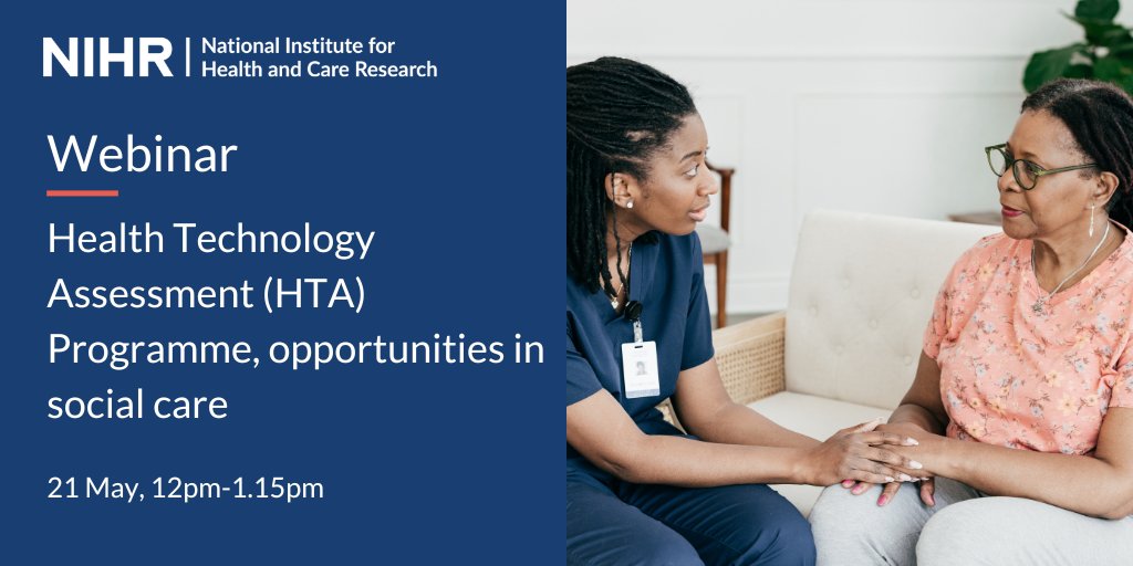 We’re holding a webinar and virtual clinics on 21 May to support researchers applying to our Health Technology Assessment (HTA) Programme's latest funding opportunities in social care. Click on the topic you're interested in and sign up: nihr.ac.uk/researchers/fu… #ResearchFunding