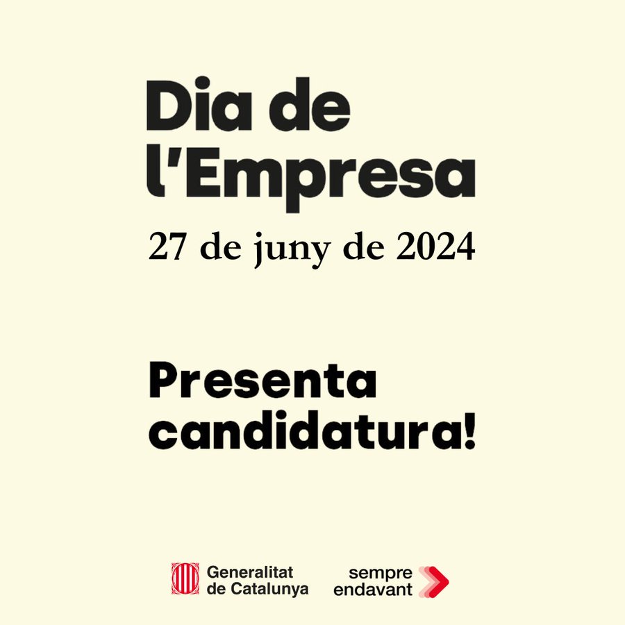 👉Últim dia per presentar candidatura per aconseguir el reconeixement del Dia de l’Empresa que atorga @gencat ✍️ Inscriu la teva empresa a gen.cat/4aEUMBw #27JDiaEmpresa #FUEtràmits