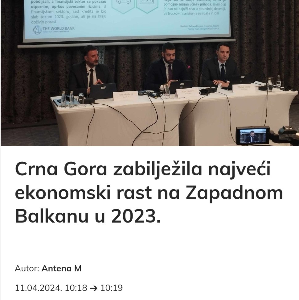 Evo ih rezultati rada 43. Vlade 🇲🇪 na čelu sa @DritanAbazovic - Najveći ekonomski rast na Zapadnom Balkanu u 2023. - Nezaposlenost dostigla najniži nivo - Smanjen javni dug - Smanjen deficit tekućeg računa - Crna Gora napravila značajan napredak ka zelenoj tranziciji ✅️