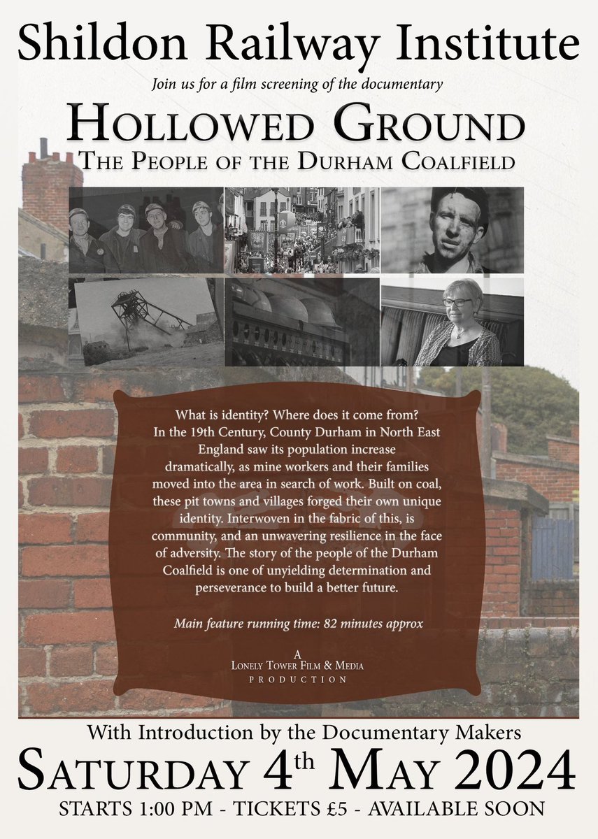 Just a reminder, tickets are available for a special showing of Hollowed Ground, a heartwarming film about north east mining communities, with intro by @LonelyTower - pop in or buy online shildon-stute.fws.store/product/ticket…