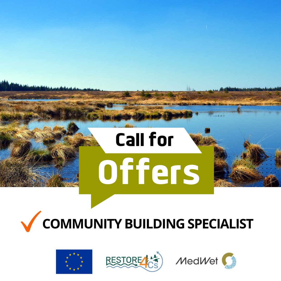 MedWet welcomes offers for an external service provider for a Community building specialist – European (coastal) #wetlands restoration Community of Practice (ECoP) within the @RESTORE4Cs project.

Apply by April 30, 2024.
Learn more 👉 bit.ly/3WcJ3Gz
#jobs #WeAreHiring