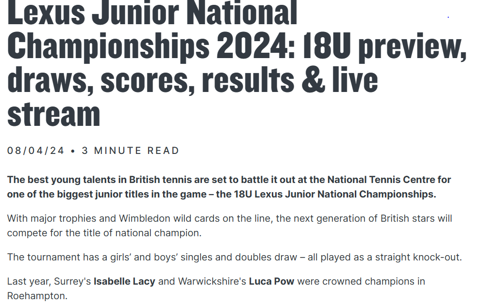 3 Avon out of 8 boys are in the 18U final in the biggest LTA Junior National, are from Avon. The Avon Tennis boys, Charlie, Luke & Zech, are competing in the G1 18U Lexus National Junior Championships at Nat' Tennis Centre. The finalists win Wimbledon wild cards. #teamavon