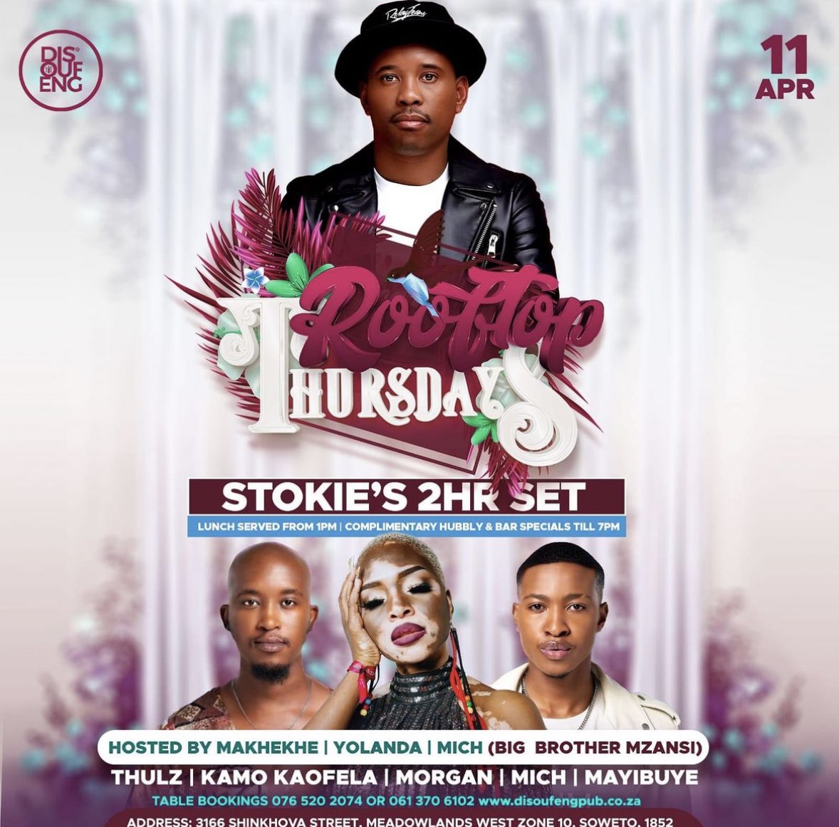 YOLIFIRES, let's meet tonight at @DISOUFENG_PUB for Thursday Ladies Night with @Mich_mazibuko, @_tshepotau, and @djstokiesa. Don't miss out ku Lasofa 😍! #YolanadaMonyai #YolandaMokondeleli