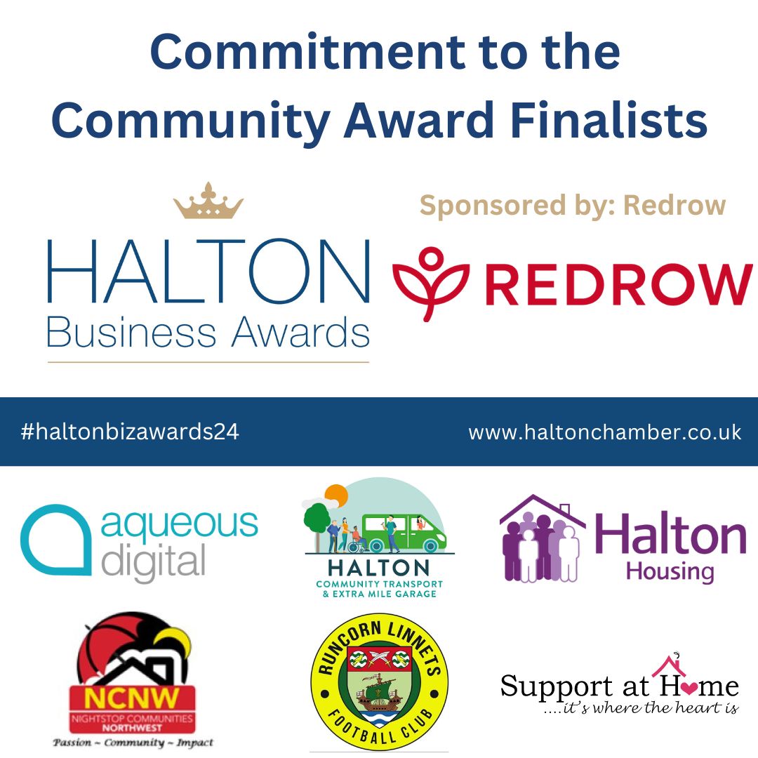 HaltonChamber's tweet photo. Congratulations to all the finalists in the Commitment to the Community Award category! 🙌

@AqueousDigital 
Halton Community Transport
@HaltonHousing 
@NightStop_HWP 
@RuncornLinnets 
Support at Home

It's time to celebrate the success of this years finalists! #haltonbizawards24 https://t.co/6GqYi1fmIu