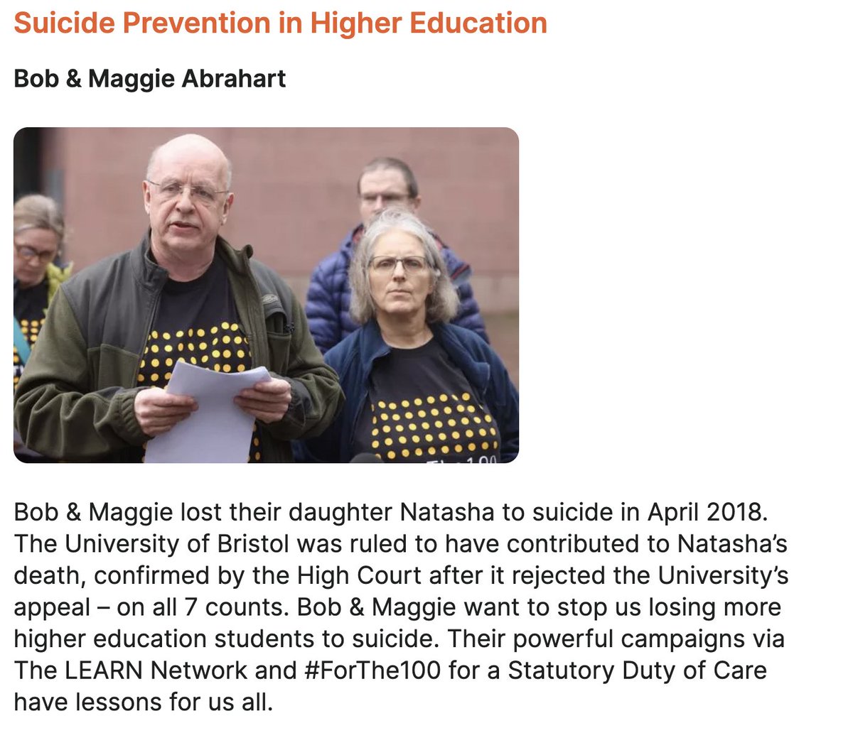 We are excited and honoured to announce that two of our longstanding campaigners will be speaking at the #ZeroSuicideSociety #JoinTheDots Conference Tour. 

This is a very important event in the journey towards a society where suicide is prevented 💛

Get your tickets now!