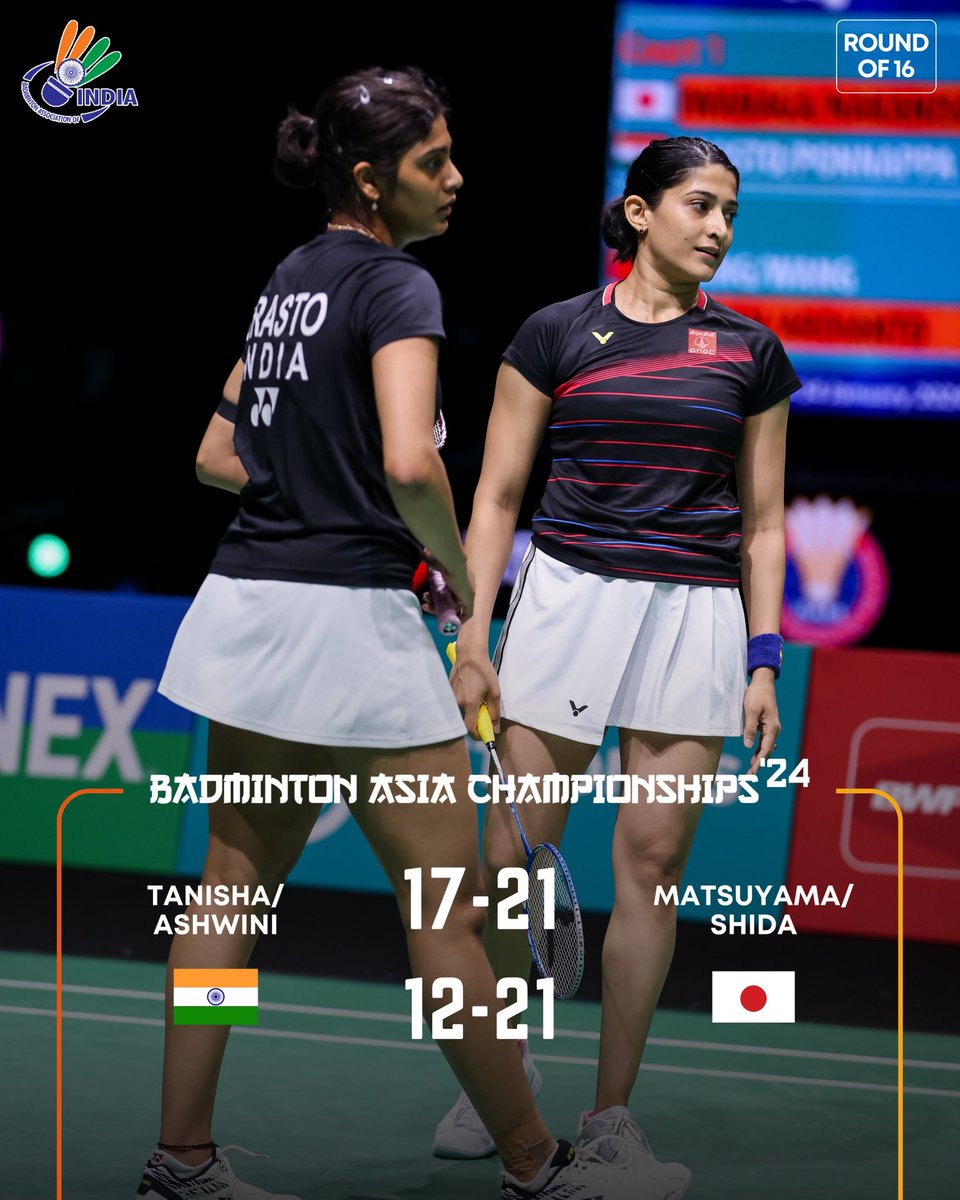💔 for Tanisha/Ashwini against 3rd seeded 🇯🇵 duo. 📸: @badmintonphoto #BAC2024  #IndiaontheRise #Badminton
