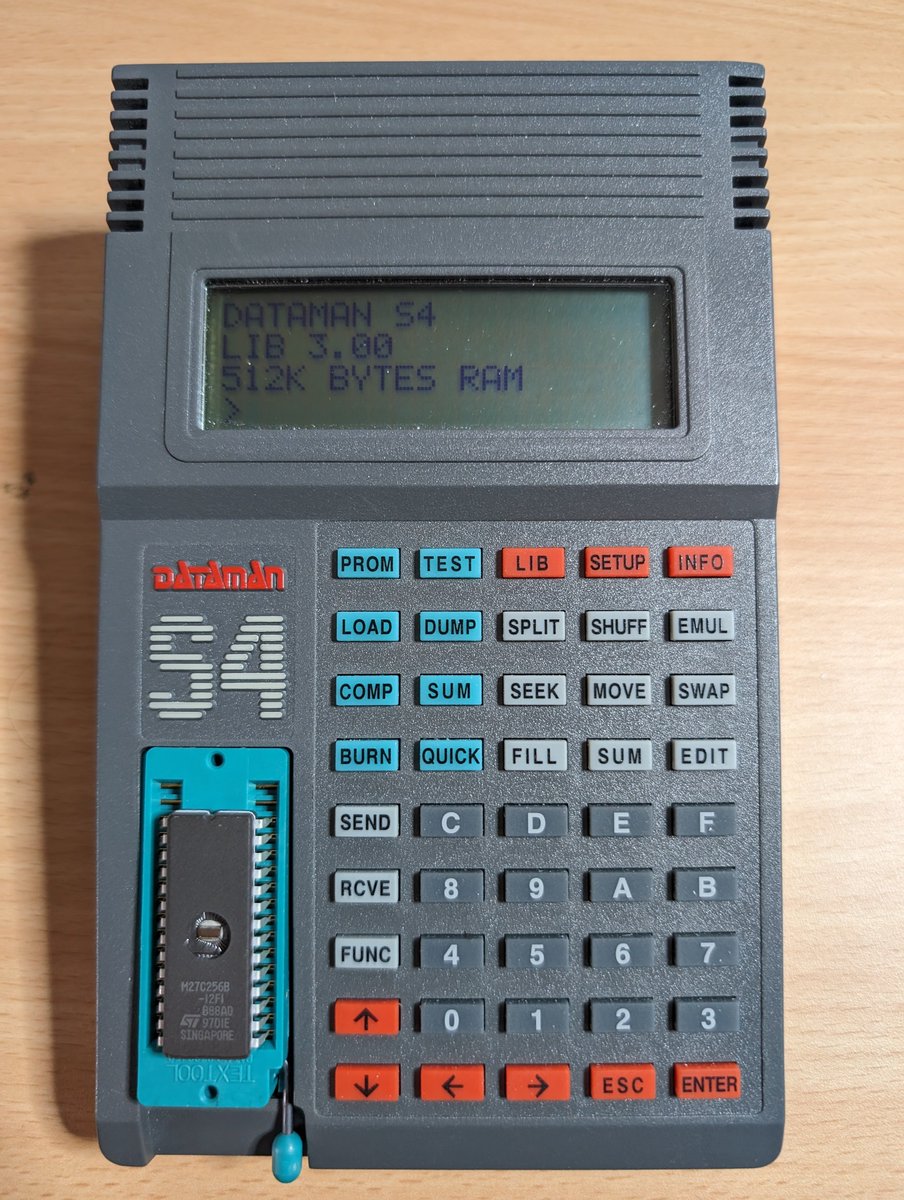 I've been looking to get one of these for a while. A boxed Dataman S4 EPROM programmer. It connects via RS232, so no special software needed. It is also battery powered, so it can read/write/clone EPROMs away from my test bench. Also has built-in RAM and an EPROM emulator cable.
