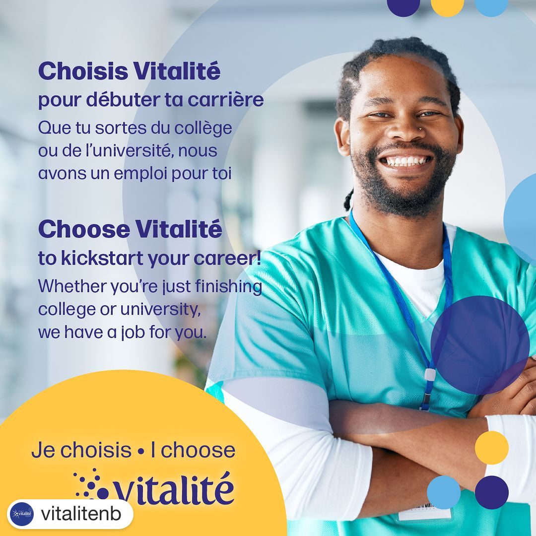 Whether you’re just finishing college or university, there's a job for you at @vitalitenb From day one, you’ll be part of a dedicated team of professionals there to support you. Meet Vitalité in person in Toronto on April 13th. Register now 👉 hubs.ly/Q02sdL0_0