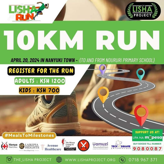 Have you registered for the 3rd Annual Run by The Lisha Project? The #10kmrace is taking place in Nanyuki on April 20, to provide meals for public primary school children in #Laikipia, paving the way for brighter futures. Register via: forms.gle/11z86NfHFr3d5E… #runwithpurpose